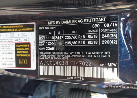 2017 Mercedes-Benz Glc 300 4Matic from USA, damaged, VIN WDC0G4KB2HF147022